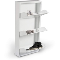 Dmora Schuhschrank aus Metall mit drei Türen mit Klappe, Farbe weiß, Maße 50 x 103 x 15 cm
