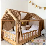 lilimaus Hausbett Himmel mit Gold Applikation [in 12 Farben] Betthimmel Hausbett aus 100% Baumwolle Musselin - Stoffhimmel für Hausbett Deko Mädchen & Jungen - Himmel für Hausbett Kinderbett Vorhang