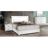 JVmoebel Schlafzimmer-Set Luxuriöses Bett mit eleganten Nachttischen in strahlendem Weiß, (Set, 1-tlg., Bett, 2x Nachttische), Made in Italy weiß