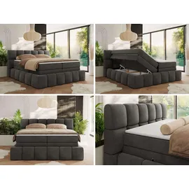 MKS Meble MKS Boxspringbett 180 x 200 mit bettkasten NIRA KING, Polsterbett 7 Zonen Multipocket-Matratze und Topper, Doppelbett - Dunkelgrau Velvet - H3 - Dunkelgrau