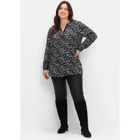 sheego SHEEGO, Damen, Gr. 46, schwarz-weiß (schwarz, weiß gemustert), 100% Viskose, Paisley, geblümt, gemustert, mehrfarbig, V-Ausschnitt, Blusen Longbluse