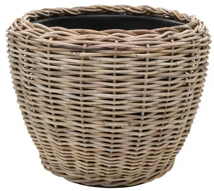 Korb Rattan D55H42cm Terrassenkübel mit Einsatz  - grau