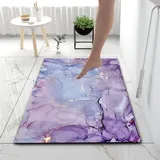 Hixingo Kieselgur Badematte rutschfeste Buntes Marmormuster Badvorleger Absorbierender Badezimmerteppich, Waschbar Schnelltrocknende Bodenmatte für Dusche, Badewannen, Küche (60x90cm,Helles Lila)