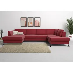 Wohnlandschaft SIT & MORE "Olsen U-Form", rot, B:335cm H:88cm T:201cm, 100% Polyester, Sofas, inklusive Sitztiefenverstellung, wahlweise mit Bettfunktion, 15cm hoch