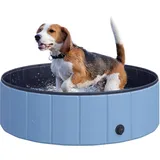 Hundepool Planschbecken Für Hunde, Schwimmbecken Aus Pvc+holz, Blau, Ø100xh30 Cm, Perfekt Für Heiße Tage