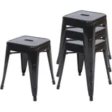 Mendler 4er-Set Hocker HWC-A73, Metallhocker Sitzhocker, Metall Industriedesign stapelbar - schwarz