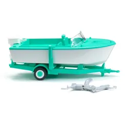 WIKING 009503 - 1:87 Motorboot auf Anhänger - signalweiß/mintgrün