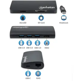 Manhattan USB-C Dock/Hub with Card Reader, Ports), (x5):