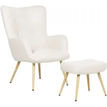 Beliani Sessel Vejle Polyester 67 x 95 x 52 cm Weiß/Braun mit Hocker