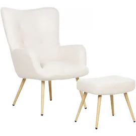 Beliani Sessel Vejle Polyester 67 x 95 x 52 cm Weiß/Braun mit Hocker