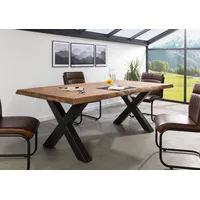 MASSIVMOEBEL24.DE Baumtisch Sheesham 220x100x77 grau gebeizt X-Beine anthrazit matt