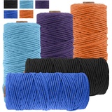 JeogYong 5 Stück Makramee Garn Set, Makramee Garn Baumwollgarn Makramee-Seil Weiches Baumwoll-Seil, zum Wandbehänge, Pflanzenhalter, Basteln, Heimtextilien, 3mm x 100m (5 Farben C)