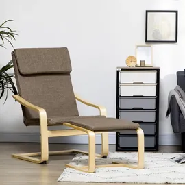Homcom Relaxsessel mit Fußhocker Armlehnensessel Leinenbezug Holzgestell Braun