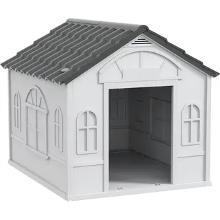 PawHut Hundehütte, Hundehaus mit Satteldach, wetterfest Kleintierhaus für mittelgroße Hunde unter 20 kg, Hundehütte Outdoor, 65 x 75,7 x 63 cm, Grau