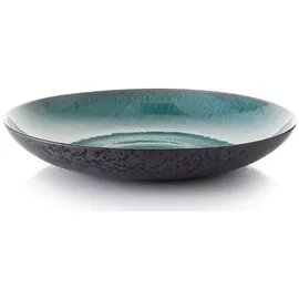 Bitz Schale, Obstschale/Salatschüssel aus Steinzeug, 40 cm im Durchmesser, spülmaschinenfest, schwarz/grün