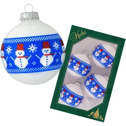Krebs Glas Lauscha Porzellanweiß 7cm GlaskKugeln mit genähtem Schneemann Band (4)