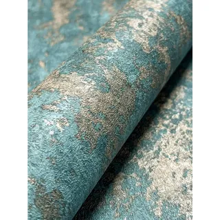 Newroom Vliestapete, Türkis Tapete Industrial Beton - Glanz Glamour Blau Gold Loft Modern Zement Putz für Büro Diele/Flur Schlafen blau