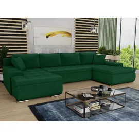 Sofnet Wohnlandschaft mit Schlaffunktion Faris U-Form - Couch, Schlafsofa mit Bettkasten, Couchgranitur mit Bettfunktion, Big Sofa, Bettsofa (Grün (Kronos 19))