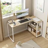 Woltu Schreibtisch mit Regal & Stauraum, Eckschreibtisch Computertisch Homeoffice, Bürotisch fürs Arbeitszimmer Schlafzimmer, 120x73x72 cm, Heller Eiche+Weiß