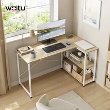 Woltu Schreibtisch mit Regal & Stauraum, Eckschreibtisch Computertisch Homeoffice, Bürotisch fürs Arbeitszimmer Schlafzimmer, 120x73x72 cm, Heller Eiche+Weiß