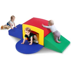 VEVOR Einzeltunnel-Klettergerät für Kleinkinder, Schaumstoff-Kletterblöcke mit Treppe + Rampe, 5 Stück