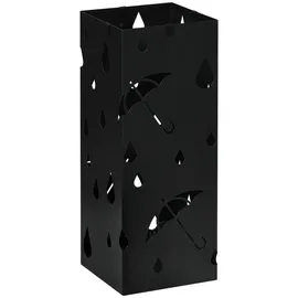 Homcom Regenschirmständer Schirmständer mit 4 Haken, Wasserauffangschale Schwarz Metall, 15.5x40x15.5 cm, Garderobe,