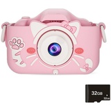 Kinder Kamera 1080P 2,0-Zoll-Bildschirm Kamera Kinder mit 32GB-Karte Selfie Digitalkamera Kinder Fotoapparat Kinder,(style:Pink cat;)