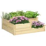 Outsunny Hochbeet, 3-stufige Pflanzenbeet, Pflanzentreppe, für Balkon, Garten, Tannenholz, Natur, 108 x 88 x 36 cm