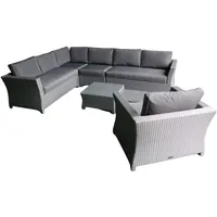 Ragnarök-Möbeldesign PolyRattan - DEUTSCHE Marke - EIGNENE Produktion - 8 Jahre GARANTIE auf UV Besträndigkeit - Lounge Garten Möbel Glas Polster Grau Gartenmöbel Aluminium Rostfrei Sofa