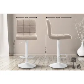CLP Barhocker Calma Stoff 360° drehbar höhenverstellbar 60 x 40 x 100 cm Creme/Weiß