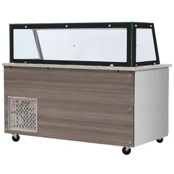 Skyrainbow SNACK-Line, Kalte Theke, 6x GN1/1, Granit rosa-grau, 223x82x85.5 Glasaufbau Klarglas schwarzer Rand, ohne Zwischenablage H=396mm