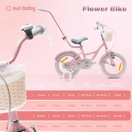 SUN BABY Mädchenfahrrad 14 Zoll Glocke Zusatzräder Schubstange Flower Bike rosa - Rosa