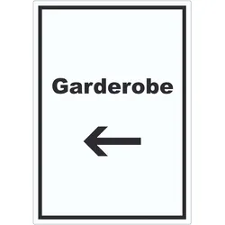 Garderobe Aufkleber mit Text Richtungspfeil links Kleidung aufbewahren hochkant A3 (297x420mm)