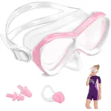 HIKOTEY Taucherbrille Kinder 4-16 Jahre,Schnorchelset Kinder für Mädchen Jungen Schwimmbrille Kinder mit Nasenabdeckung,180°Panorama HD Anti Nebel Leck Verstellbarem Silikonband Schnorchelmaske