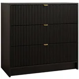 Mirjan24 Kommode Tireno 3SZ mit 3 Schubladen, geriffelte Fronten, Schubladenkommode, B:80 x H:75 x T:40 cm, Highboard, Anrichte, Sideboard, Mehrzweckschrank, Wohnzimmerschrank (Schwarz)