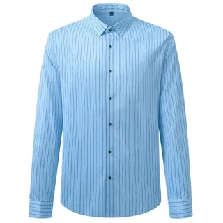 Allthemen Businesshemd Herren langarm Oberhemd aus Stretchmaterial Streifenhemd Slim Fit blau M