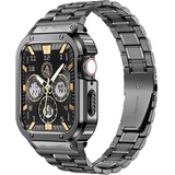 MioHHR Metallbänder mit Gehäuse kompatibel für Apple Watch Band 45 mm, stoßfestes Edelstahlgehäuse und Ersatzband mit Fall für iWatch Series 8/7 für Herren(Weltraum grau)