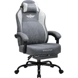 GTPLAYER Gaming Stuhl aus Stoff, Bürostuhl Integrierte Lendenwirbelstütze, Bürostuhl,Gaming chair mit Federkissen Fußstütze,Verdickte Rückenlehne, grau