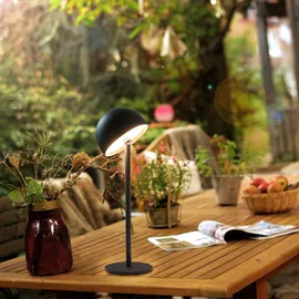OTTO home Tischleuchte Akku Tischlampe Gerrin Indoor Outdoor, magnetischer Flaschenaufsatz, Dimmfunktion, Memoryfunktion, LED fest integriert, Warmweiß, Pilzlampe Flaschenaufsatz, Regulierung der Lichtstärke, Pilz, Lampe schwarz