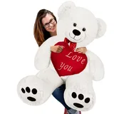 DEUBA Plüschtier Teddybär XXL Weiß inkl. Herzkissen