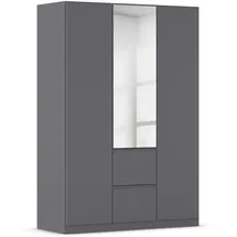 Rauch Möbel BRISTOL Drehtürenschrank Kleiderschrank, Schrank Garderobe 3-türig, 1 Spiegeltüre, 2 Schubladen, Farbe Grau metallic, Schwarz, Griffprofil Grau metallic, Push-to-Open 136x197x54cm