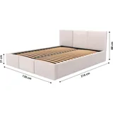 Muralo Polsterbett Stoffbett Bett mit Bettkasten und Gasdruckfeder mit Polsterkopfteil Bett 120x200 Bett mit Stauraum Creme