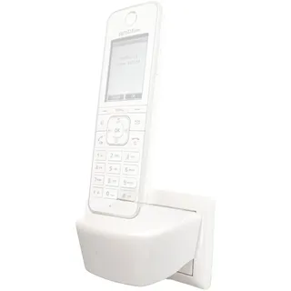 edaltec® Halterung für Fritz!Fon C6 AVM | Steckdosenhalterung ohne Bohren | DECT Telefon Wandhalterung & Zubehör | Platzsparender Telefonhalter mit Kabelmanagement | Zubehör für Fritz!Fon C6 | Weiß