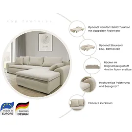 Home Affaire Ecksofa Win L-Form, wahlweise mit Bettfunktion und Bettkasten, schwarz-weiß