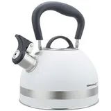 Kinghoff Wasserkessel 1.8L aus Edelstahl, Pfeifkessel Induktion, klein Flötenkessel, Teekessel mit Einklappgriff, Wasserkocher für alle Kochplatten, Kessel matt weiß KH-1852