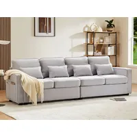 SeedWave Big-Sofa 4-Sitzer großes Sofa, 264cm breites Leinen-Polstersofa, Recamiere mit vier Lendenkissen, Big Sofa Für das Wohnzimmer grau