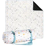 Picknickdecke Premium Picknickdecke wasserabweisend - Boho & TERRAZZO Design, Blumtal, 200x200 cm, waschbare Stranddecke sandfrei + weiche Zwischenfüllung