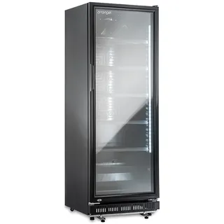 orange. orange 360L Getränkekühlschrank (Flaschenkühlschrank) mit Glastür. Abschließbar. Komplett schwarz. Freistehender Getränkekühlschrank.