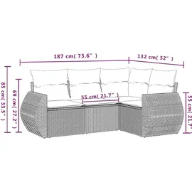 vidaXL 4-tlg. Garten-Sofagarnitur mit Kissen Braun Poly Rattan