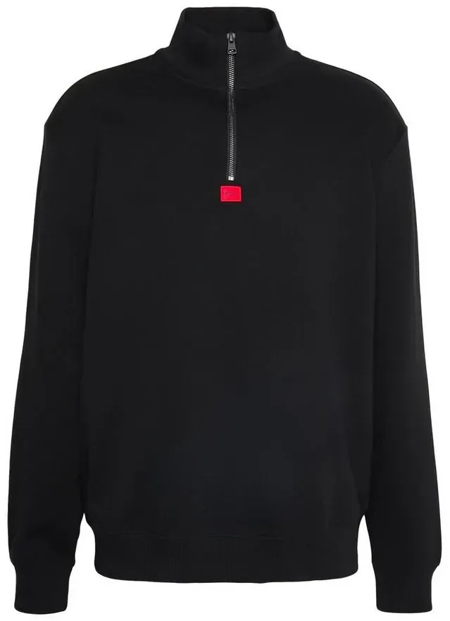 HUGO Sweater DURTY Hugo Boss Troyer Herren Pullover Stehkragen. mit Reißverschluss, Logo Patch schwarz S